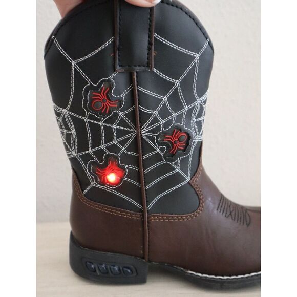 Roper Little Kids Sz 9M Brown Faux Leather Spider Web Light-Up Western Boots - Picture 12 of 16